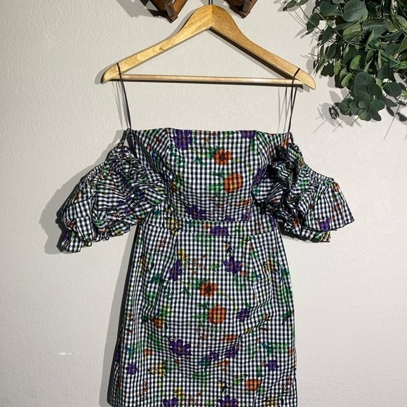 ROMEO+JULIET COUTURE Black Gingham Floral Puff Ruffle Sleeve Mini Dress Size S - Picture 2 of 11